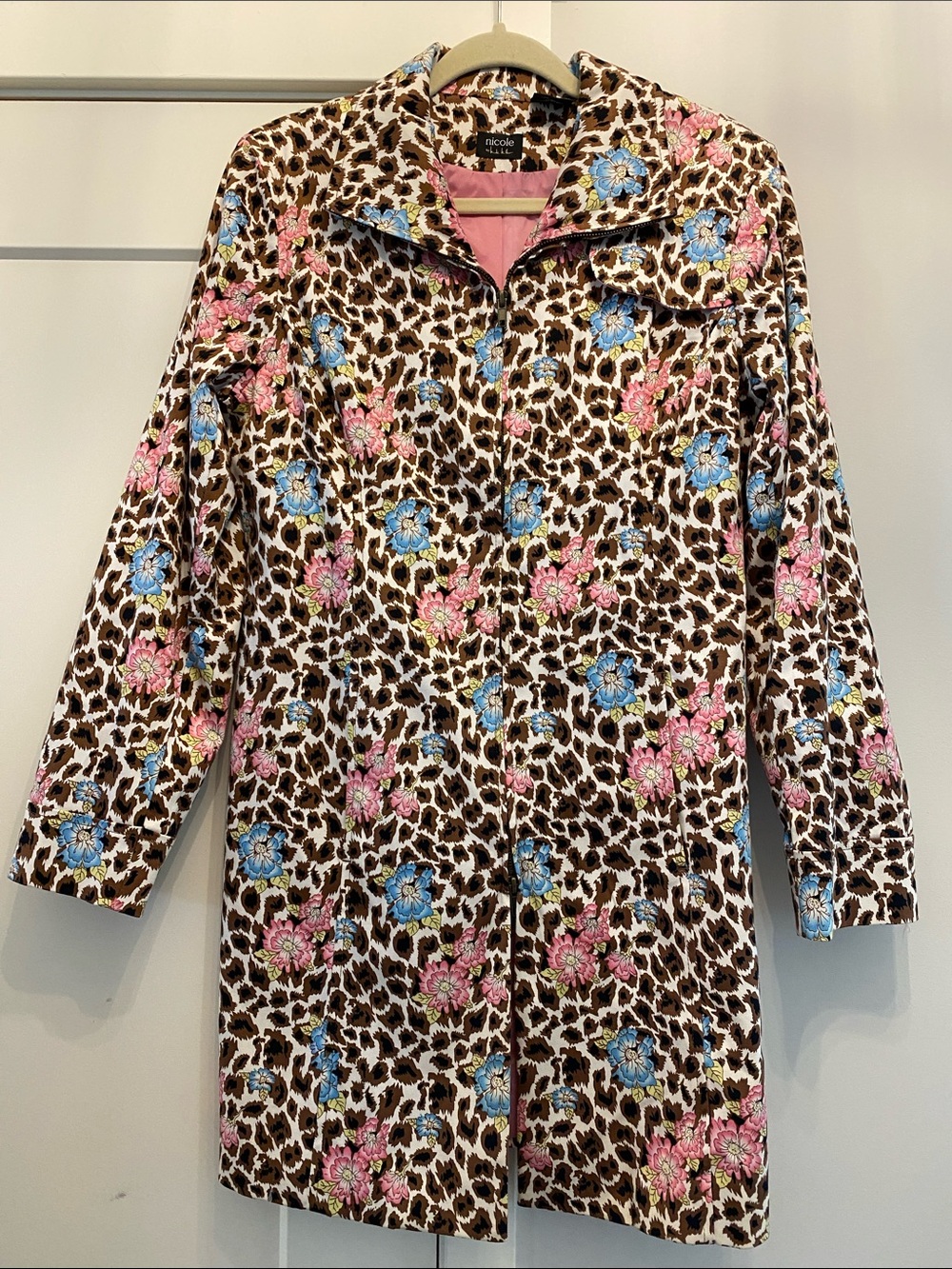 Nicole Leopard Print Trench Coat with Pink & Blue Floral Accents